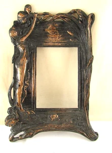 Vintage Metallguss Jugendstil Rahmen mit Nymphe Fee Frau Floral 11 1/4" x 8 1/4" - Bild 1 von 9
