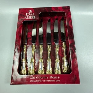 6 cuchillos para carne cubiertos Royal Albert Old Country Roses acero inoxidable 18/10 NUEVO - Imagen 1 de 6
