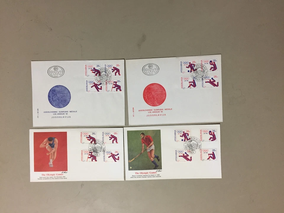 Four Yugoslavia OLYMPIC GAMES LA '84 fdc each two same stamps,diff picture - Image 1 of 1