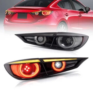 2PCS VLAND LED Smoked Tail Lights For 2014-2017 2018 Mazda 3 sedan W/ Sequential - Picture 1 of 11