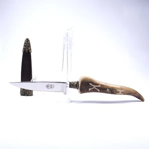 VTG OLD RARE GERMAN FPS HIRSCHKRONE STAG HORN HUNTING KNIFE W/ ORNATE SCABBARD - Picture 1 of 14
