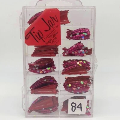 Nuevo tarro de puntas puntas de uñas postizas - Stiletto rojo magenta con corazones y brillo (#84) Foto 1 de 4