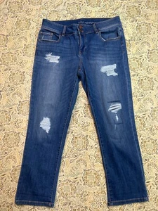 NY&Co Womens Sz 10 Capri Boyfriend Mid Rise Stretch Denim Designer Jeans Blue - Picture 1 of 11