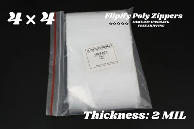 4x4 Clear 2 Mil Zip Poly Plastic Zipper Bags Reclosable Lock Small Baggies - Image 1 of 4