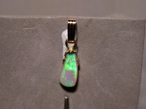 Gem Semi Black Opal Pendant, Solid Australian Opal - 14 k Yellow Gold - Picture 1 of 10