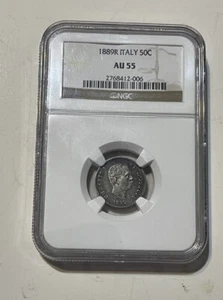 Italy - 1889 Silver 50 Centesimi (NGC AU 55) - Scarce - Picture 1 of 4