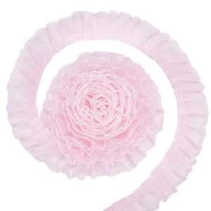 8 Yards Polyester Pleated Lace Trim 1.57inch Wide Pink with White Edge Ruffle... - Picture 1 of 6