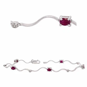 10k White Gold 1.15ctw Ruby & Diamond Wavy Link Bracelet - Picture 1 of 2