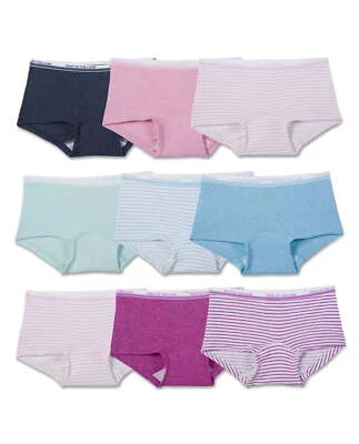 Fruit of the Loom Girl's 9 Pack Boyshort Underwear, 4, Assorted Heathers - Image 1 of 2