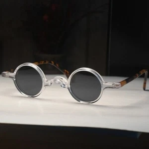 Vintage round sunglasses mens clear solid acetate glasses black polarized lenses - Picture 1 of 7