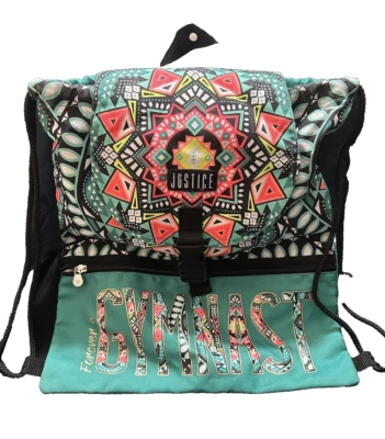 Mochila Justice Niñas Forever A Gimnasta Cordones 14” Verde Patrón Tribal Foto 1 de 4