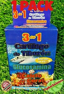 3 en 1 CARTILAGO TIBURON glucosamin CORAL CALCIUM 60 Tabletas 100% ORIGINAL