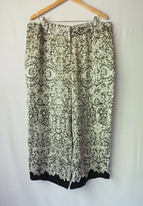 Due Per Due 100% Silk Dress Pants Cropped Lace Pattern Print Black Ivory 20W - Bild 1 von 8