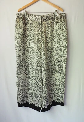 Pantalones de vestir Due Per Due 100 % seda estampado de encaje recortado negro marfil 20 W Foto 1 de 4