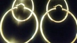 14K GOLD CLAD DIAMOND CUT SNAP BACK  HOOP EARRINGS  1 + 1  BONUS 2 1/2 & 2 INCH - Picture 1 of 7