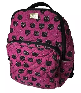 Betsy Johnson Luv Betsey Quilted Pink Blackcat Backpack Bag - Picture 1 of 12