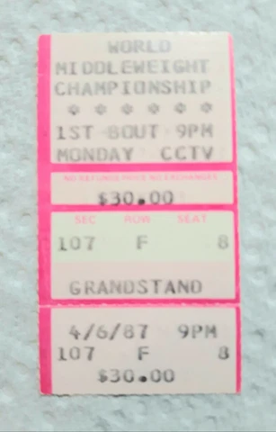 TICKET STUB. LEONARD VS. HAIGLER. CLOSED CIRCUIT. 4/6/87. FREEHOLD N.J Cover