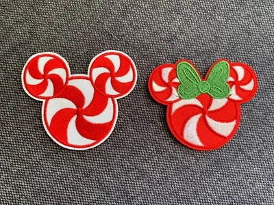 Set Of Mickey & Minnie Mouse Patch Peppermint Iron On Applique Patches—Brand New - Image 1 of 2