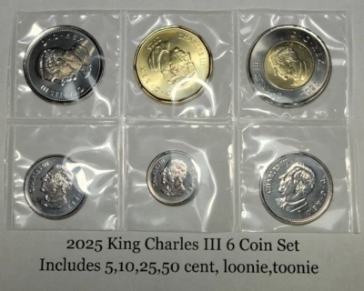 2025 Charles III CANADA 5,10,25,50 Cents & 1,2 Dollar FIRST STRIKE Coin Set of 6 - Image 1 of 4