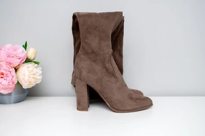 Marc Fisher Size 10 Thigh High Naylora Faux Suede Taupe Block Heel Boots - Image 1 of 4