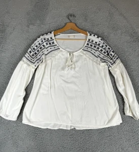 Altard State Shirt Womens Large White Blue Embroidered Bohemian Hippie Coastal - Picture 1 of 19