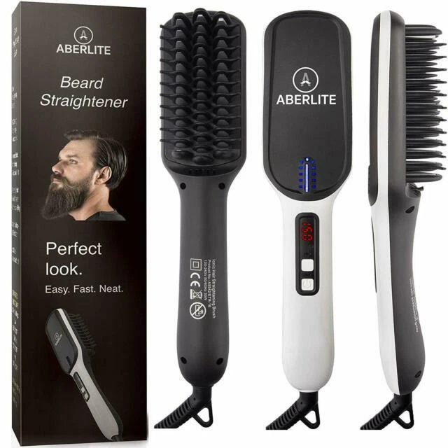 Aberlite Men's Straightening Heat Brush Ionic Beard Straightener