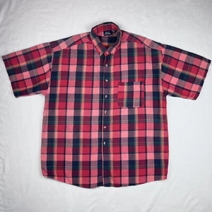 Vintage Bon Homme XL Pink Blue Plaid Short Sleeve Collar Buttonn Down Shirt - Picture 1 of 9