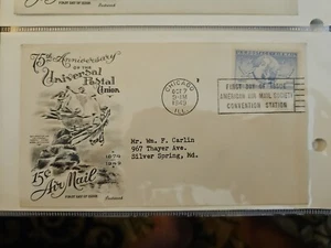 1949 75th Anniversary Of The Universal Postal Union, Scott C43, 15c Stamp FDOI - Picture 1 of 1