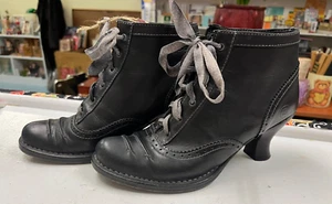 Womens Neosens Black Leather Heeled Edwardian/Victorian Ankle Booties EU 38 - Picture 1 of 20