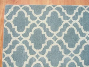 Ryann Scroll Tile Light Blue Modern Hand Tufted 100% Wool Area Rug Carpet - Picture 1 of 2