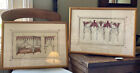 2 X Watercolour & Ink Paintings Of Interior Design Scene Mounted & Framed French