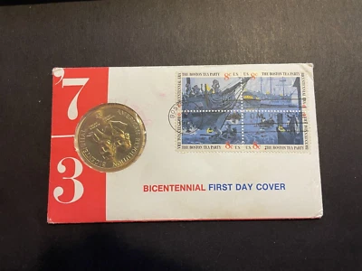 USA Bicentennial, FDC 1973, Blk of 4-Sc#1480-83, w/Coin- Uncirculated, Crisp! - Image 1 of 4