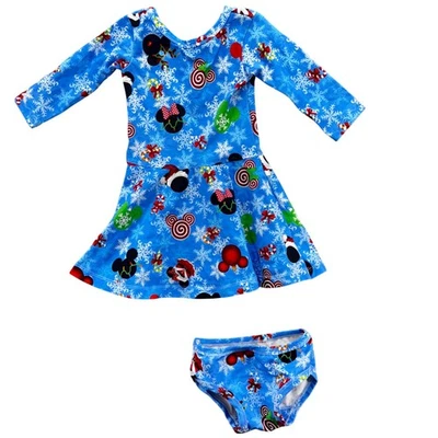 Bridget and Co Girls Christmas Mickey Minnie Mouse Snowflake Dress Size 3 Blue - Image 1 of 4