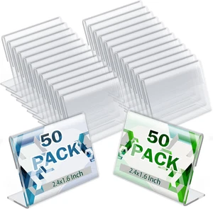 Paquete de 50 mini soportes de exhibición de letreros transparentes con etiquetas en blanco, 2,36 * 1,57 pulgadas Horizonta - Imagen 1 de 6