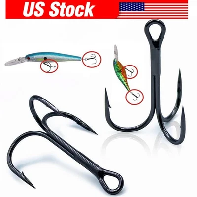 100pcs Fishing Hook Sharp Treble Hooks Size 1 2 4 6 8 10 12 Red Black Silver - Image 1 of 4