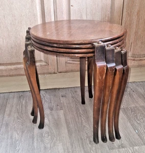 ANTIQUE SET OF 4 MATCHING ROUND STACKING SIDE TABLES 16" DIAMETER /PATENT 419161 - Picture 1 of 16