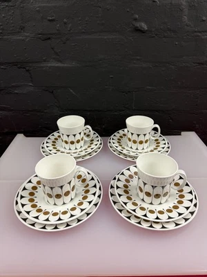 4 x Black Velvet Hostess Tableware Coffee Trios Cups Saucers Side Plates Set - Image 1 of 4