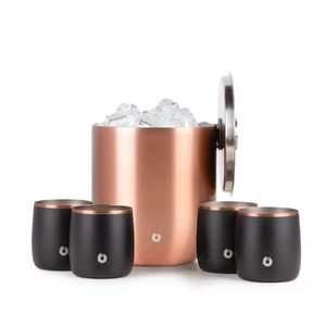 Stainless Steel Ice Bucket with Rocks Glass Set, Gold and Black by Snowfox - Picture 1 of 3