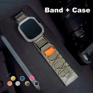 Pour Apple Watch Ultra 49 mm 10 9 8 7 PC + boîtier TPU bracelet nylon bracelet sport tactique - Photo 1 sur 26