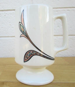 VTG Mosaic Lily BUFFALO CHINA NY Coffee Mug Footed Pedestal Squared Handle 12 oz - Picture 1 of 12
