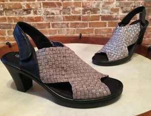 Bernie Mev Beatrice Stretch Woven Back Strap Heel Sandal Smoke Grey Shimmer New - Picture 1 of 3