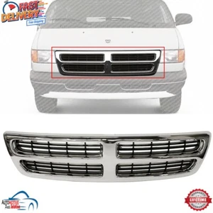 NEW FRONT GRILLE BLACK AND CHROME PLASTIC FOR 1999-2003 DODGE RAM 1500 2500 VAN - Picture 1 of 8