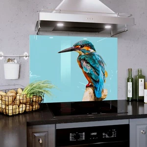 Glass Splashback Kitchen Tile Cooker Panel ANY SIZE Kingfisher Birds Animal - Picture 1 of 12