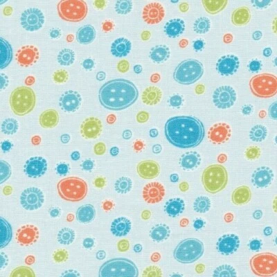 Baby Blue Fabric Button Design - 100% Cotton - Fat Quarter Remnant 50 x 56 cm  - Image 1 of 2