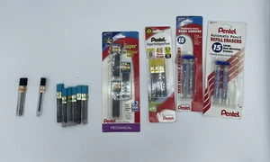 Pentel Lot of 200+ Pieces Super Hi-polymer Lead .5-.9 + 20 New Erasers! - Picture 1 of 12