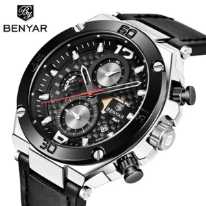 Benyar BY-5151 Herren Quarzuhr Militär Chronograph Wasserdicht Lederband - Bild 1 von 15
