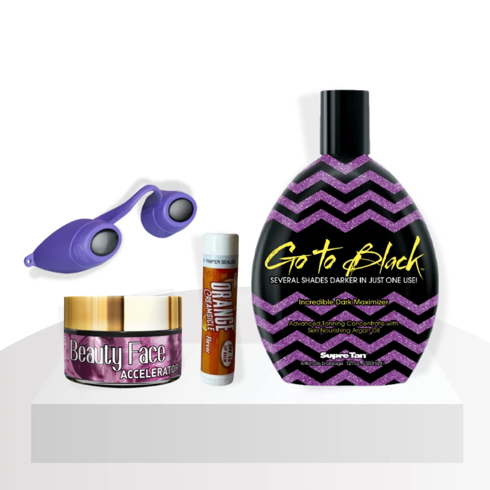 TAN TOUCH Go To Black Tanning Kit - Go To Black Bottle, Goggles, Lip Balm, Face Pot Bundle