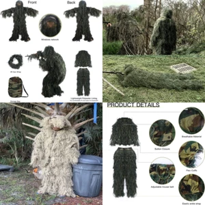 Traje Caza Camuflaje Ghillie Chaqueta Pantalones Ropa 3D Exteriores Tiro 5 en 1 - Picture 1 of 9
