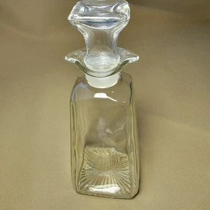 Vintage Glass Whiskey Decanter Oil Cruet Etched Bottom. Double Spout w/ Lid 7.5" - Bild 1 von 10