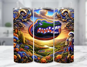 Vaso de acero inoxidable y pajita de metal de fútbol americano Florida Gators de 20 oz - Gator Dream - Imagen 1 de 3